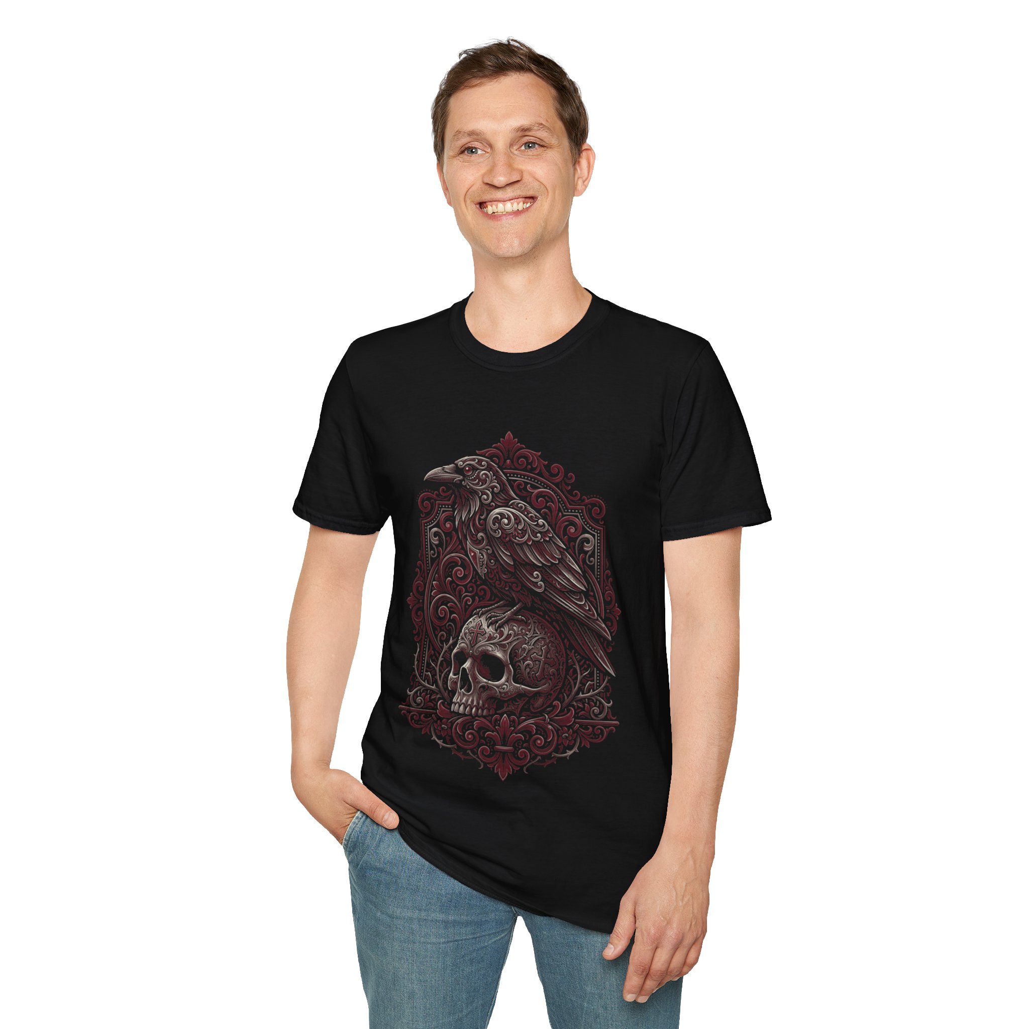 Raven & Skull Gothic T-Shirt — Dark Victorian Raven Graphic Tee - Image 9