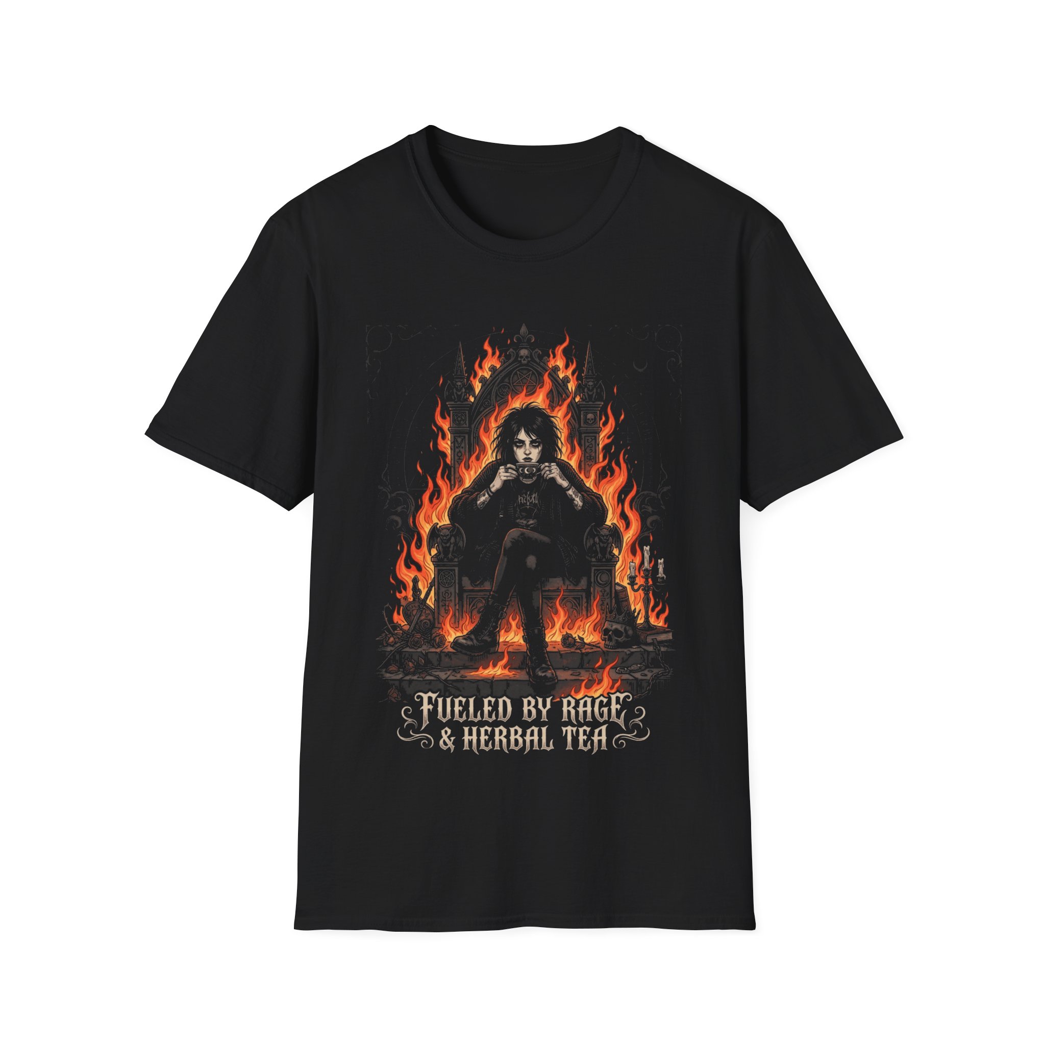 Flaming Guitarist Graphic T-Shirt — "Fueled by Rage" Rock Band Tee - Image 5