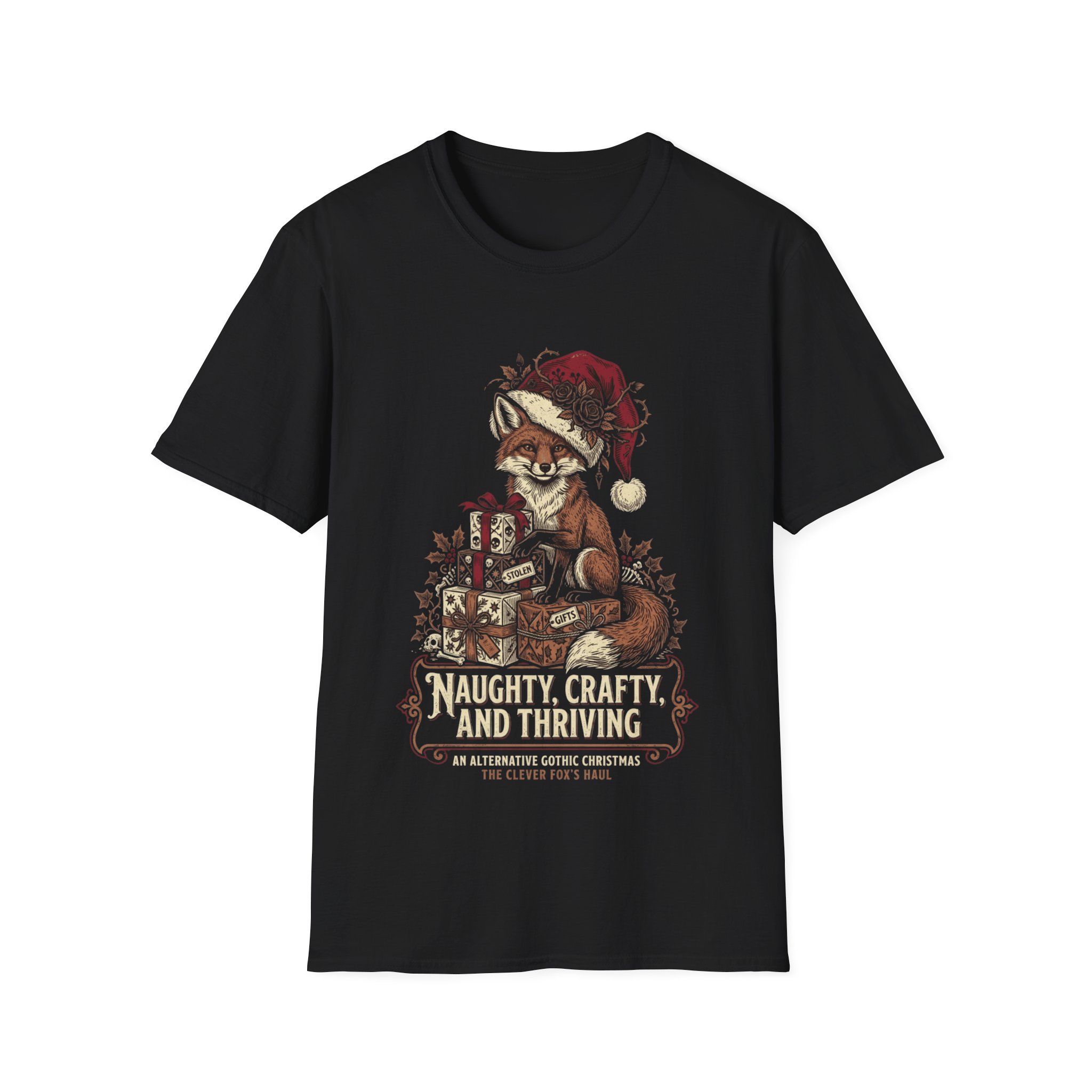 Naughty, Crafty & Thriving Fox Christmas T-Shirt - Image 5