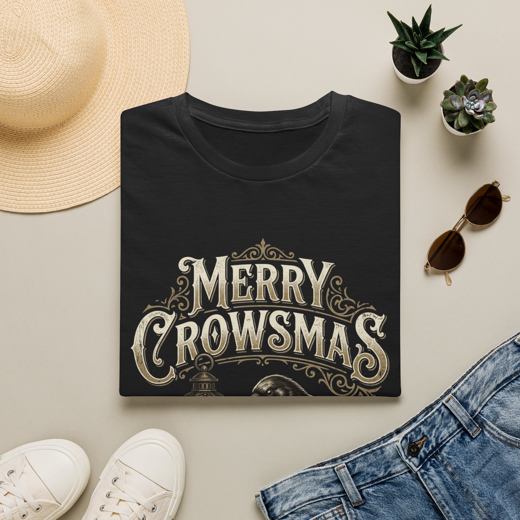 Merry Crowsmas T‑Shirt — Gothic Crow Christmas Tee - Image 2