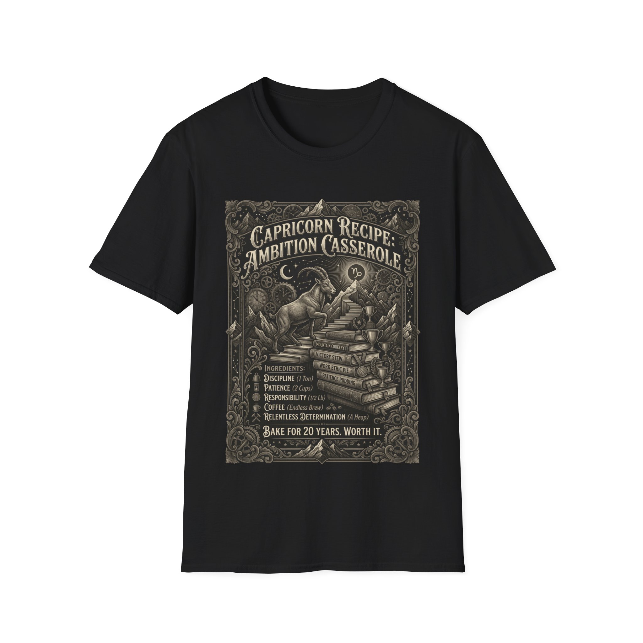 Capricorn 'Ambition Casserole' Graphic T-Shirt — Zodiac Recipe Astrology Tee - Image 3