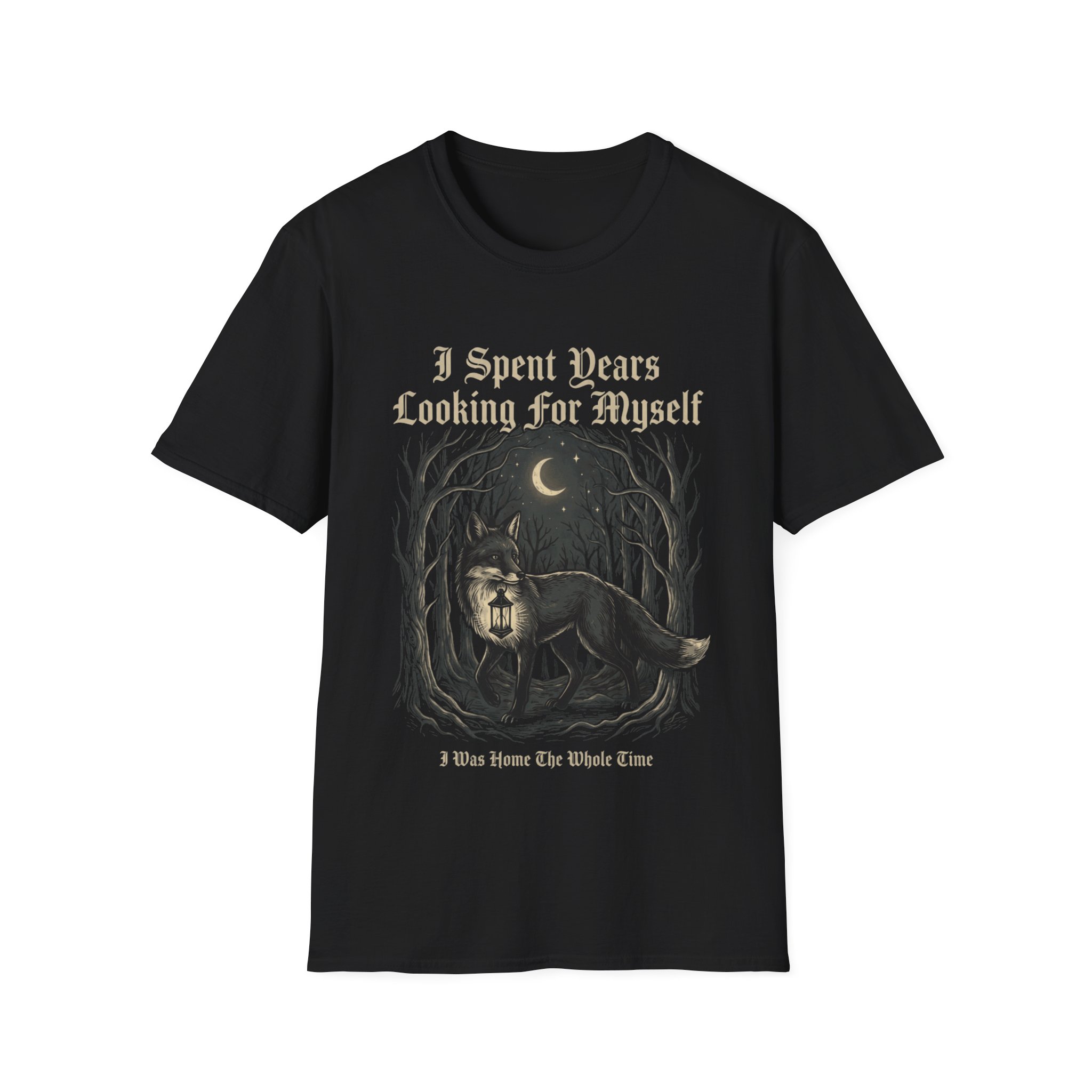 "I Spent Years Looking For Myself" Wolf Moon Retro Gothic Tee - Image 3