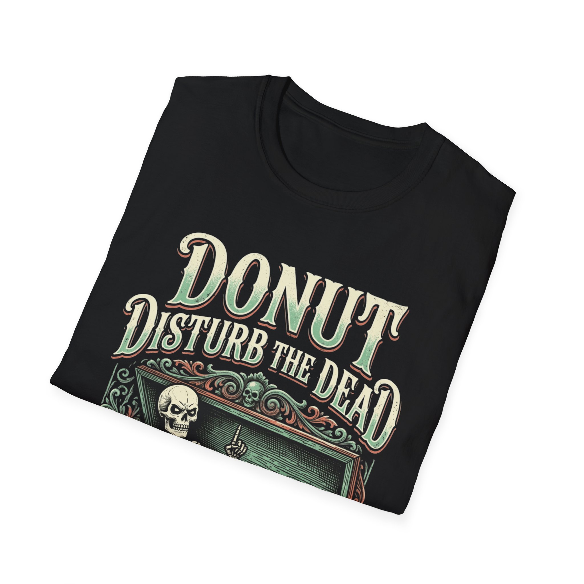Donut Disturb The Dead T-Shirt — Funny Halloween Skeleton Donut Tee - Image 6