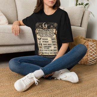 Sagittarius Adventure Facts T-Shirt — Zodiac Nutrition Facts Travel Tee