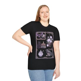 Witchy Bat & Blooms Graphic T-Shirt — Mystic Cat Design