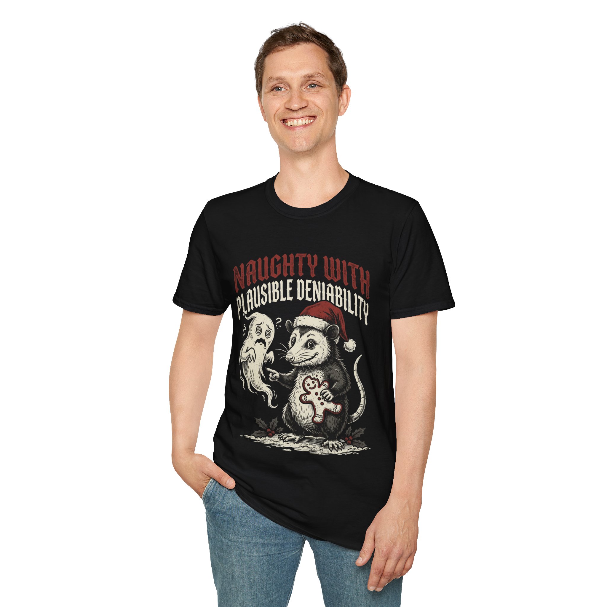 Naughty With Plausible Deniability T-Shirt —Retro Holiday Christmas Tee - Image 9