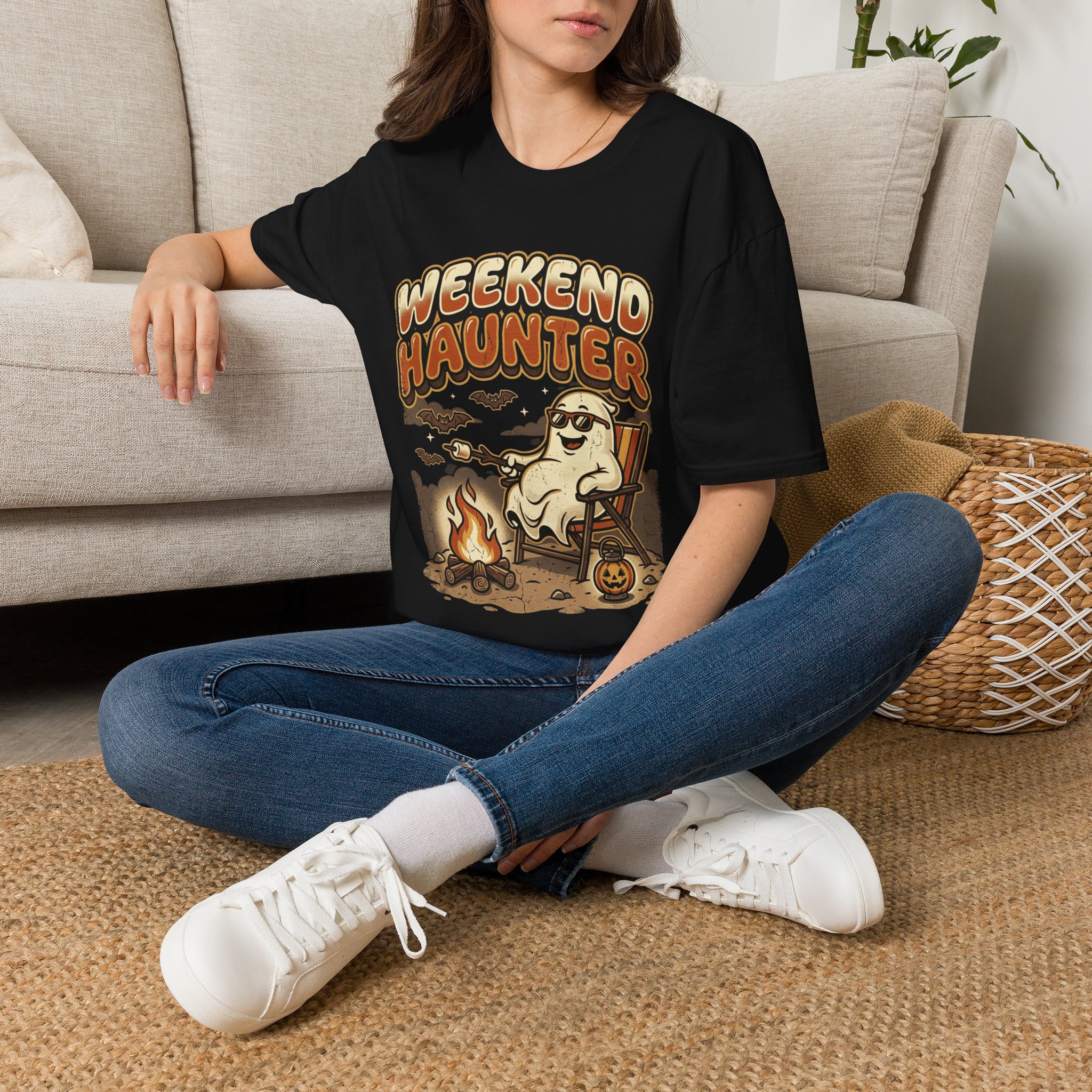 Weekend Holloween T‑Shirt — Funny Halloween Ghost Campfire Tee